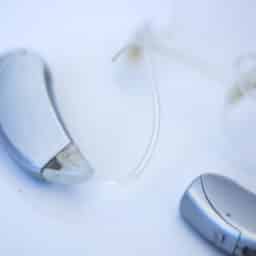 Hearing aid close-up on a blue background