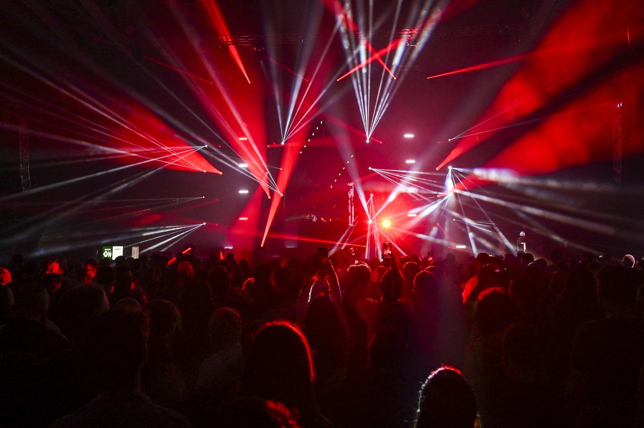 Audience cheering at concert and a party